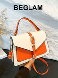 Faux Leather Belt Decor Flap Handbag Shoulder Bag