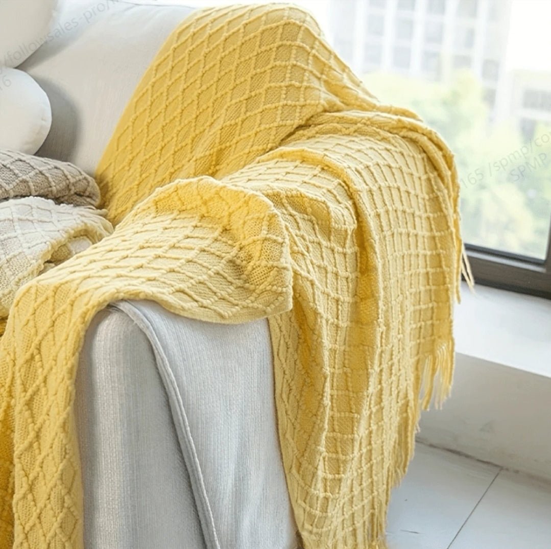 1pc Vintage Geometric Pattern Throw Blanket, Soft Acrylic Knitted Cozy Coverlet For Farmhouse Living Room, Bedroom, All Seasons - Mixed Colors