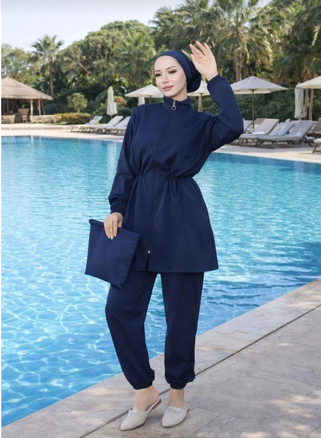 new ats Atlas Beli Elastic Hijab Swimsuit 4-Piece Set with Bag and Bonnet
Black