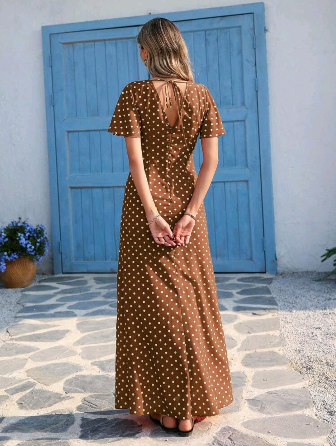 Vivid Eden Wave Pattern V-Neck Short Sleeve Fitted Women's Dress Spring And Summer Outfits, Summer Clothes, Valentine Day, Vacation Outfits Woman, Beach Outfits For Woman, Festival, Romantic And Elegant Clothing, Bohemian, BOHO, Sweet, Rave Outfits Festiv
