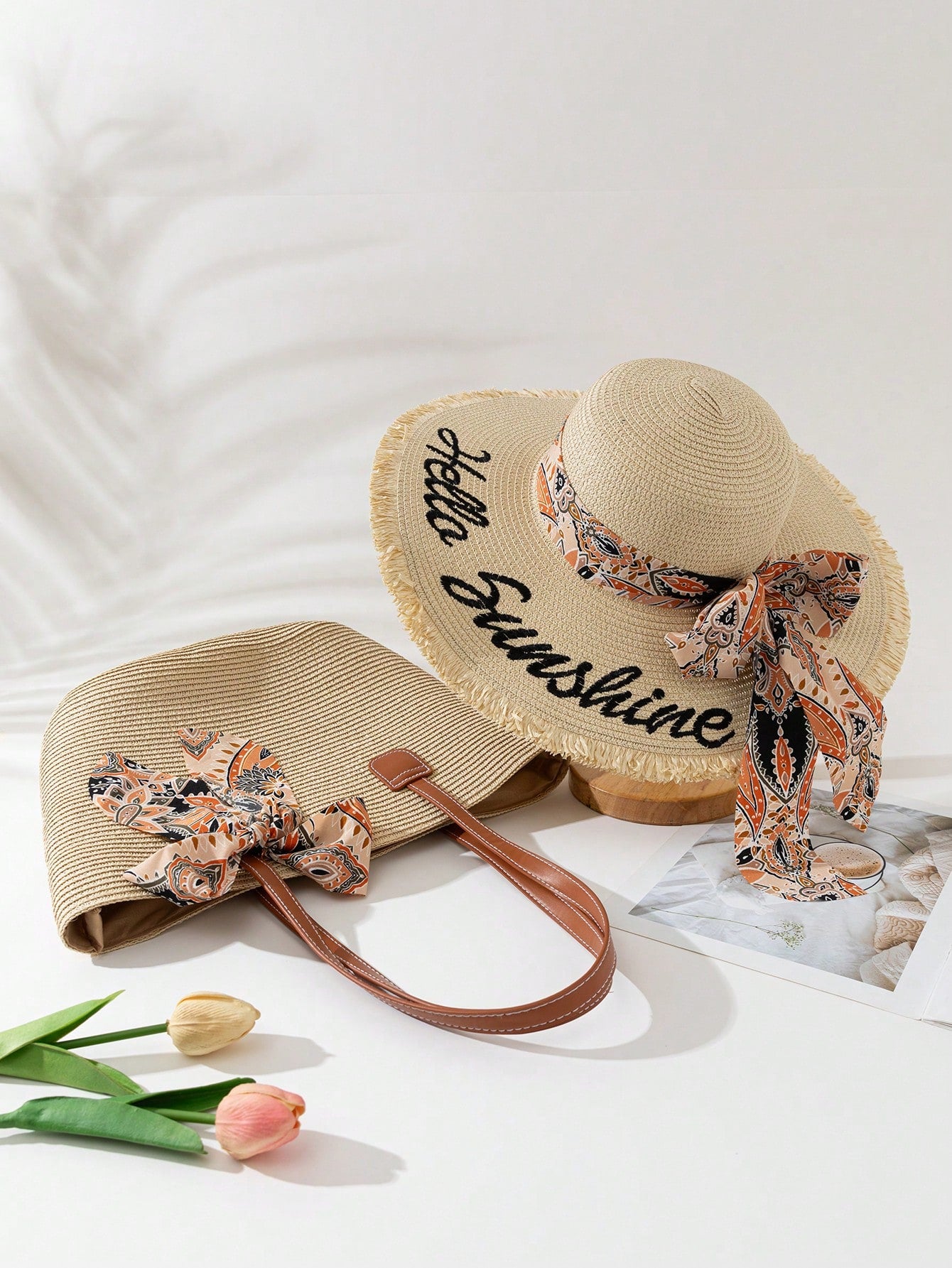 1 Hat + 1 Bag Set, Suitable For Women's Daily Wear And Outings,Beach,Travel