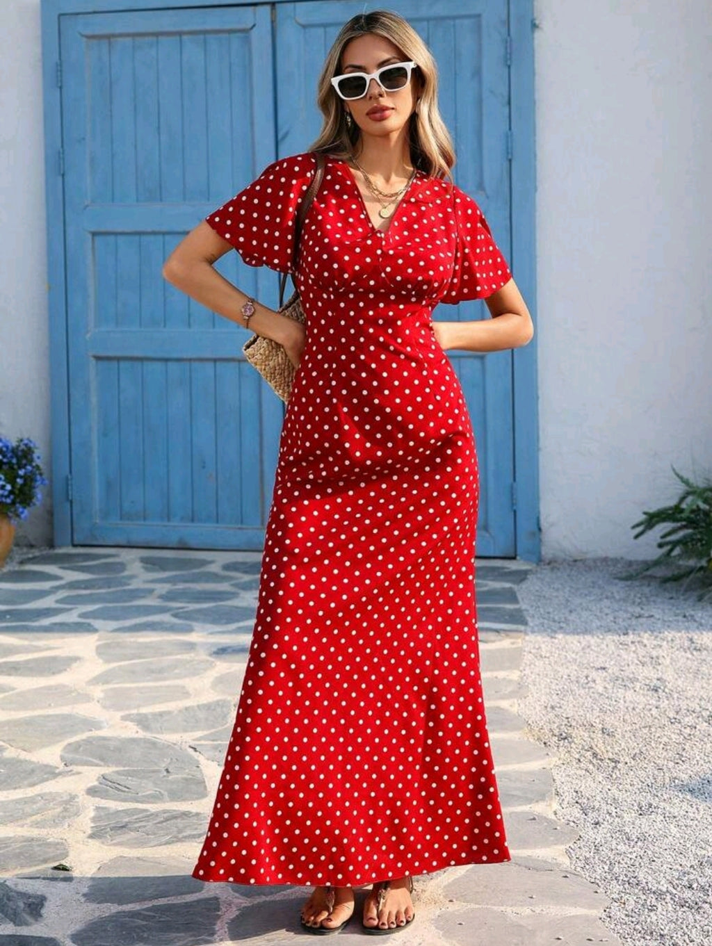 Vivid Eden Wave Pattern V-Neck Short Sleeve Fitted Women's Dress Spring And Summer Outfits, Summer Clothes, Valentine Day, Vacation Outfits Woman, Beach Outfits For Woman, Festival, Romantic And Elegant Clothing, Bohemian, BOHO, Sweet, Rave Outfits Festiv