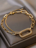 1pc Minimalist Elegant Silver Color Rhinestone Oval Jewelry Chain Bracelet, Suitable For Women's Daily And Festival Wear