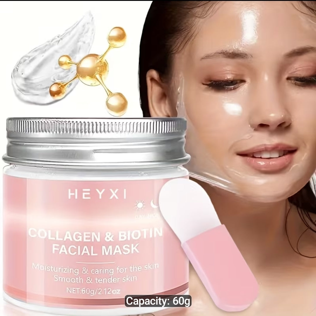 1pc 60g Collagen Biotin Day & Night Mask with Rich Collagen Essence, Protects Light Beige Skin, Moisturizes and Smooths, Infuses Light Beige with Hydration, Vitality, and Radiance