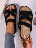 Women's Comfortable Open Toe Thick Sole Flat Sandals, Basic Daily Casual Vacation Beach Shoes