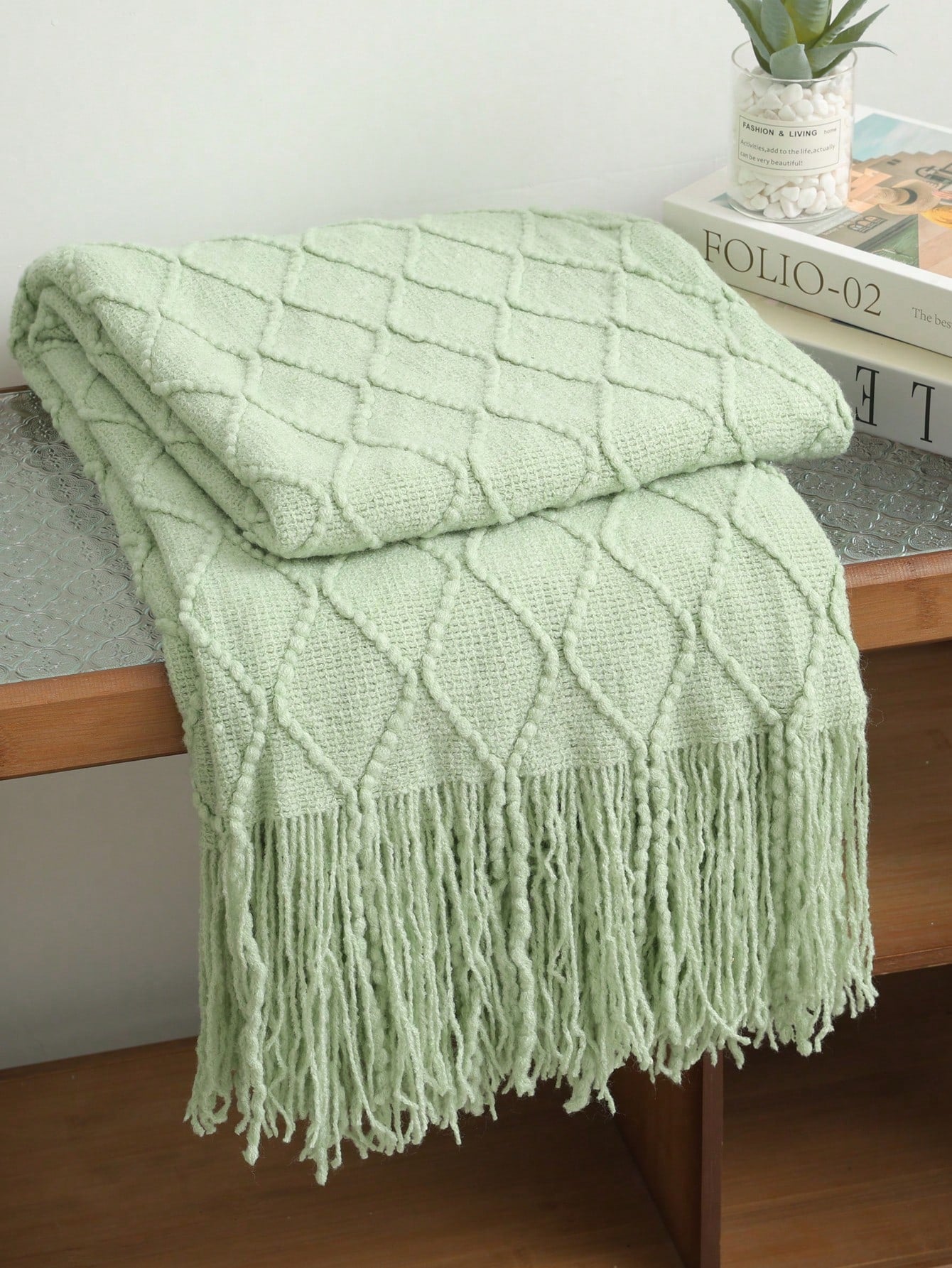 1pc Solid Color Diamond Plaid Knitted Blanket, Nordic Style Acrylic Rectangular Minimalist Sofa Cover Throw Blanket, Bedroom Leisure Knit Blanket