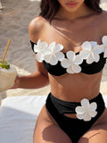 Bonvoyette Knitted Holiday Party Outdoor Beach New Year Sexy Beach Pool Party 3D Floral Winter Christmas 2-Piece Set, Viral Wireless Elegant Summer Women Bikini Swimwear