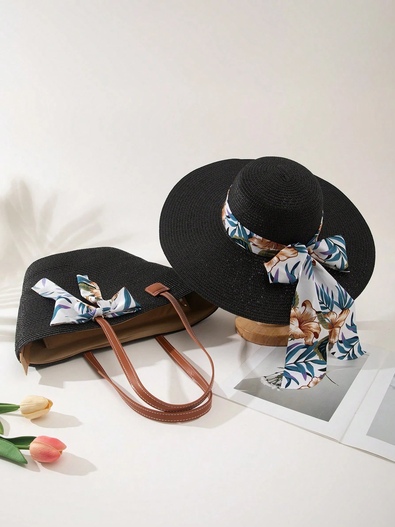 1 Hat + 1 Bag Set, Suitable For Women's Daily Wear And Outings,Beach,Travel