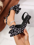 Spring/Summer New European & American Fashion High Heel Shoes, Women's Pointed Toe Kitten Heel Fuchsia & White Color Block Bow Backless Strap Sandals, Elegant Bowknot Commuting Sexy Party Vacation,Elegant