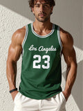 Rovax Men's Letter & Numeric Striped Print Crew Neck Casual Tank Top