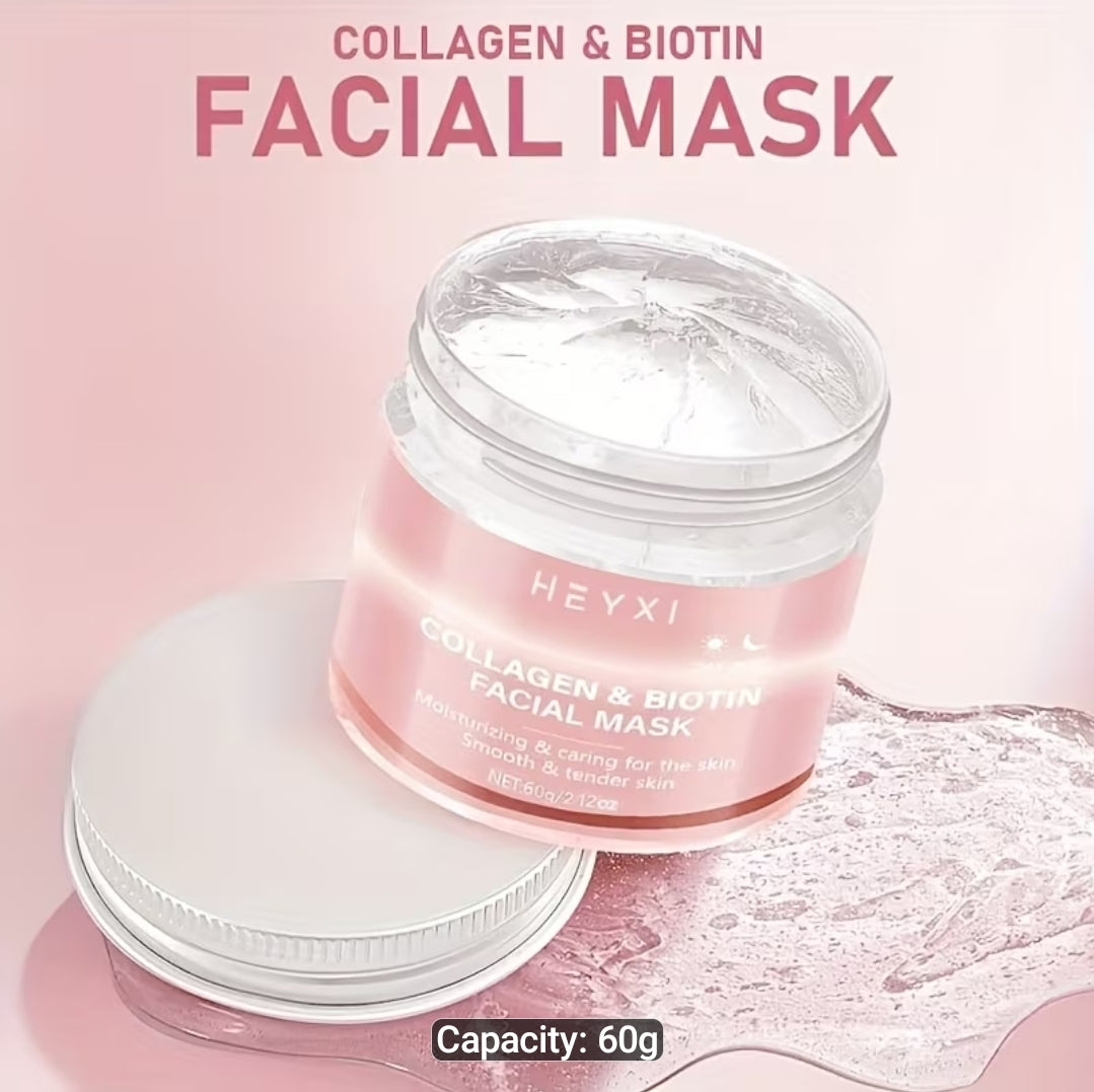 1pc 60g Collagen Biotin Day & Night Mask with Rich Collagen Essence, Protects Light Beige Skin, Moisturizes and Smooths, Infuses Light Beige with Hydration, Vitality, and Radiance