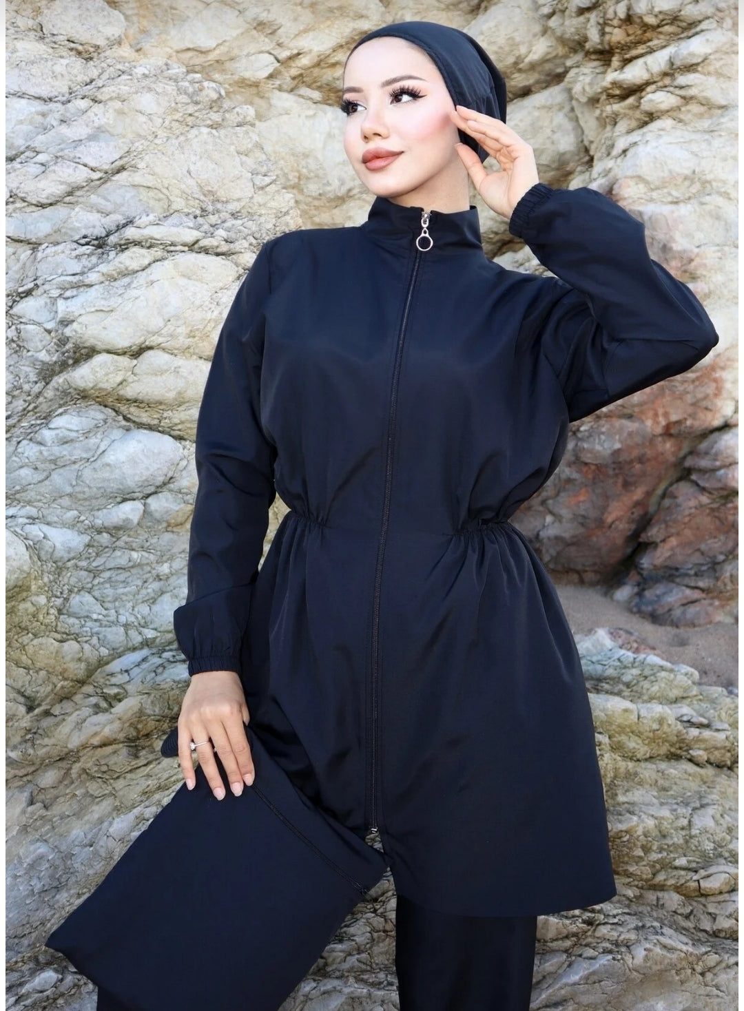 new ats Atlas Beli Elastic Hijab Swimsuit 4-Piece Set with Bag and Bonnet
Black