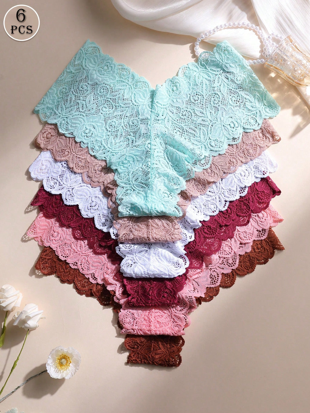 6pcs Women's Sexy Lace Mid-Waist Seamless Panties, Butt Lifting Shapewear Striped Underwear