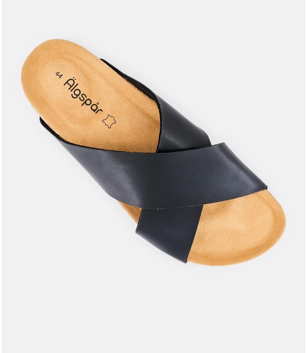 Algspar Men Leather Crisscross Slip On Sandals, Black