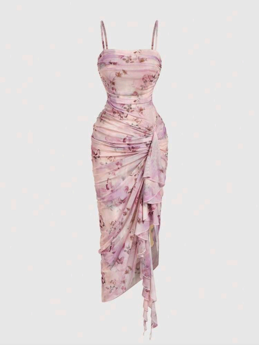 MOD Plus Size Women's Vintage Tie-Dye Butterfly Print Ruched Ruffle Hem Asymmetrical Hem Dress,Valentine's Day,Valentine Outfits For Women,Carnival,Carnival,Cocktail Dress,Dinner Dress,Prom Dress,Birthday Dress,Summer Dress,Party Dress,Vacation Outf