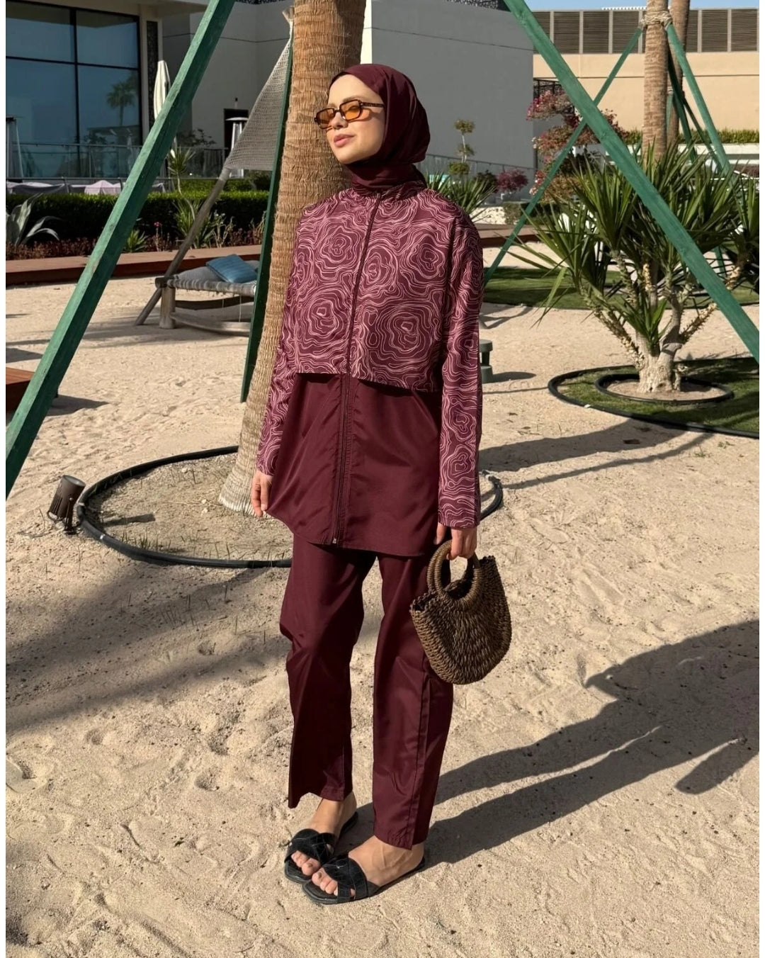 lurex moda Doha Parachute Fabric 3-Piece Fully Covered Hijab Swimsuit