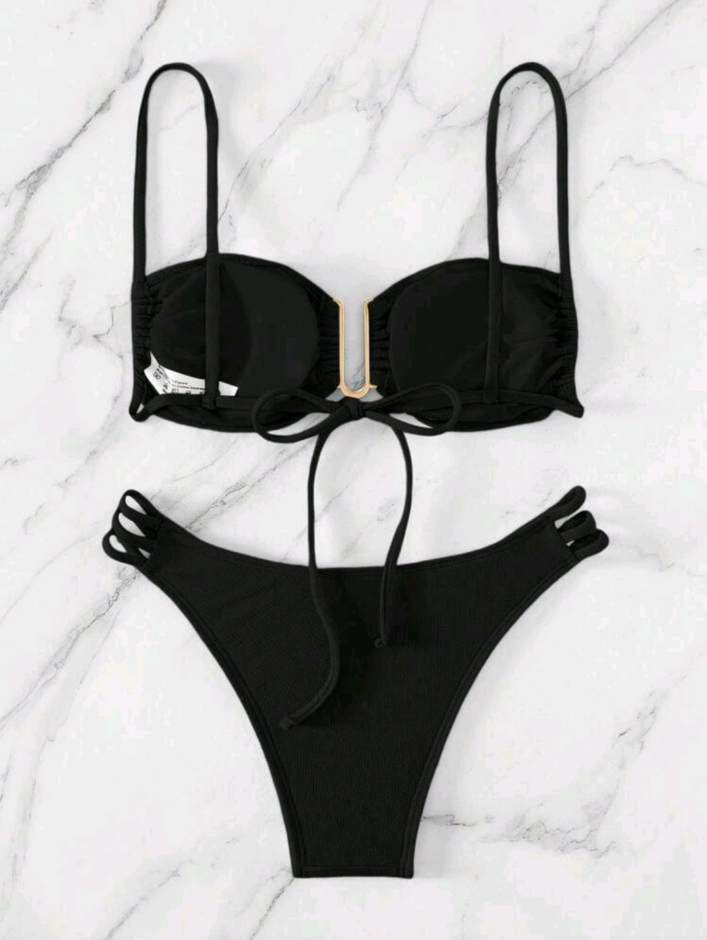 Swim Mod Women's Solid Color Ruched Sexy Bikini Swimsuit Set, U-Shaped Wire