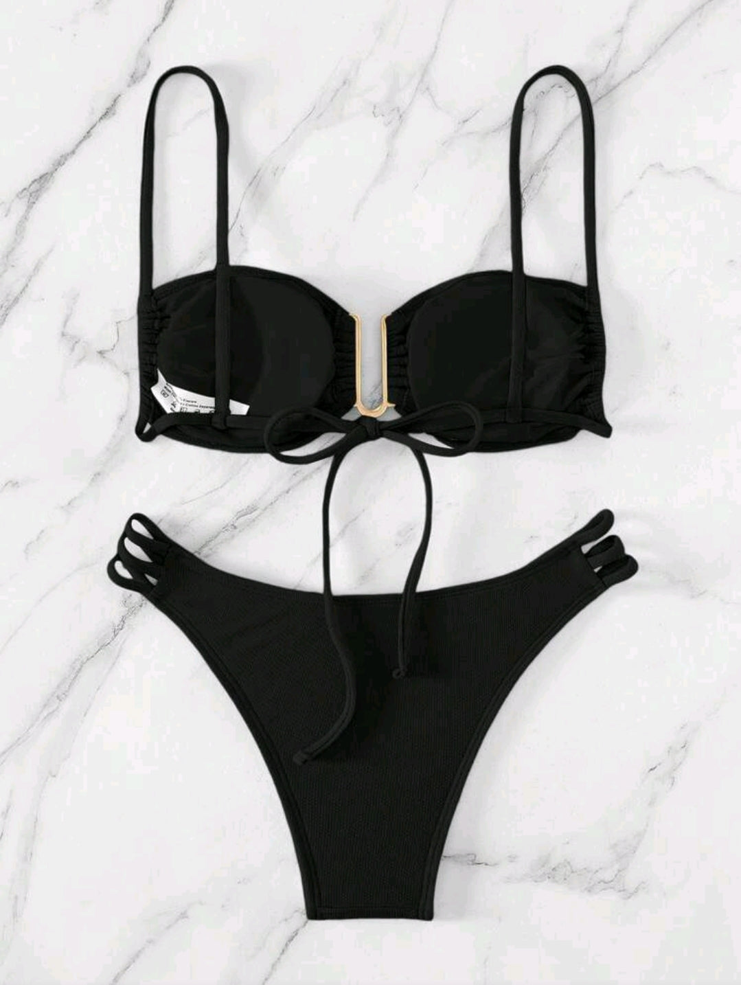 Swim Mod Women's Solid Color Ruched Sexy Bikini Swimsuit Set, U-Shaped Wire