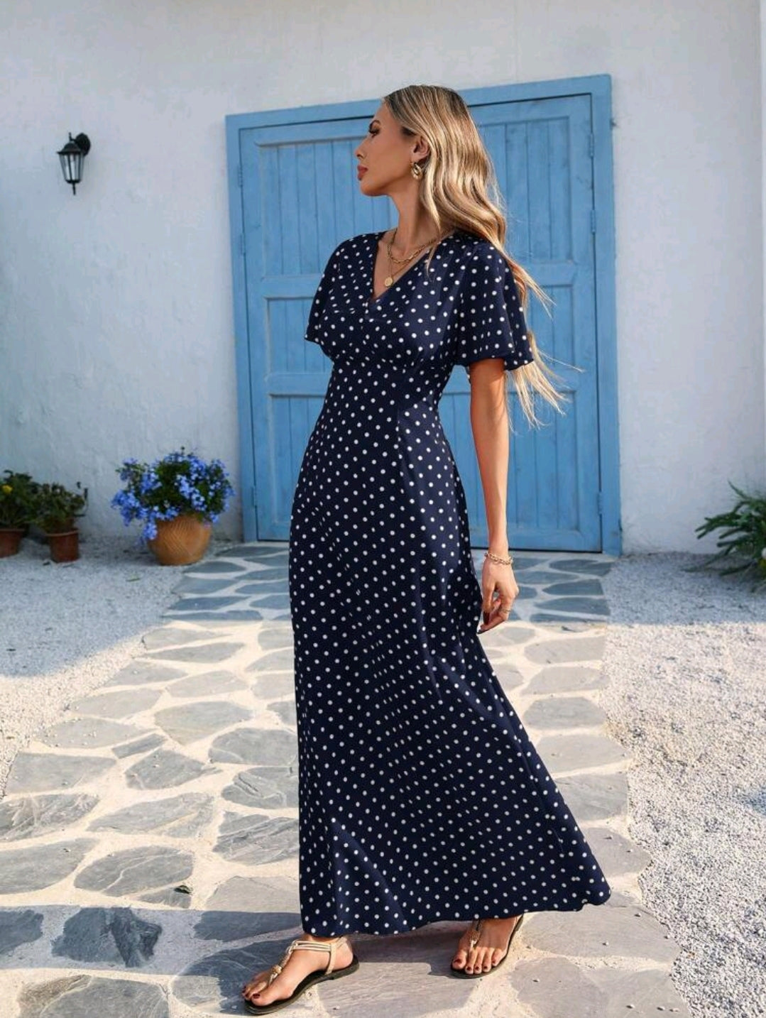 Vivid Eden Wave Pattern V-Neck Short Sleeve Fitted Women's Dress Spring And Summer Outfits, Summer Clothes, Valentine Day, Vacation Outfits Woman, Beach Outfits For Woman, Festival, Romantic And Elegant Clothing, Bohemian, BOHO, Sweet, Rave Outfits Festiv
