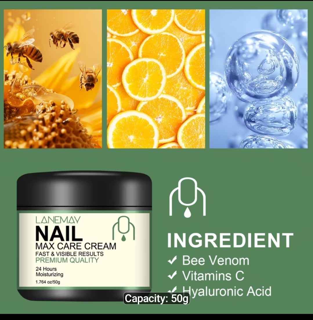 Nail Care Cream for Dry, Brittle Nails, Infused with Bee Venom, Vitamin C & Hyaluronic Acid, 24H Hydration to Support Stronger-Looking Nails, Gentle Formula