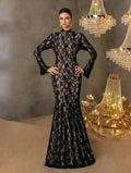 Faeriesty This Elegant Women's Formal Evening Gown Features A Sophisticated Stand Collar, Long Sleeves, And A Captivating Mermaid-Style Skirt, Making It Suitable For Grand Weddings, Luxurious Ballroom Galas, High-End Corporate Events, Exclusive Charity Di