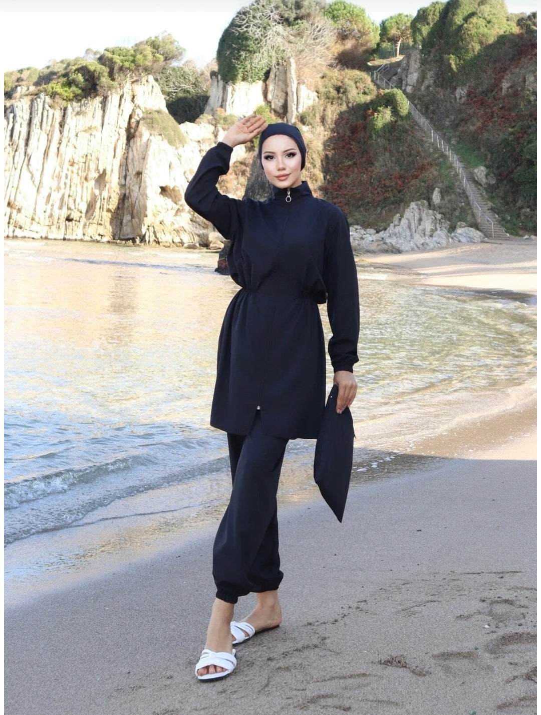 new ats Atlas Beli Elastic Hijab Swimsuit 4-Piece Set with Bag and Bonnet
Black