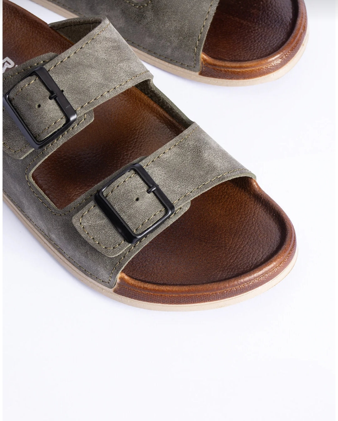 Polomia Comfort Dustin Men's Double Band Buckle Suede Leather-Look
Anatomical Casual Daily Slippers