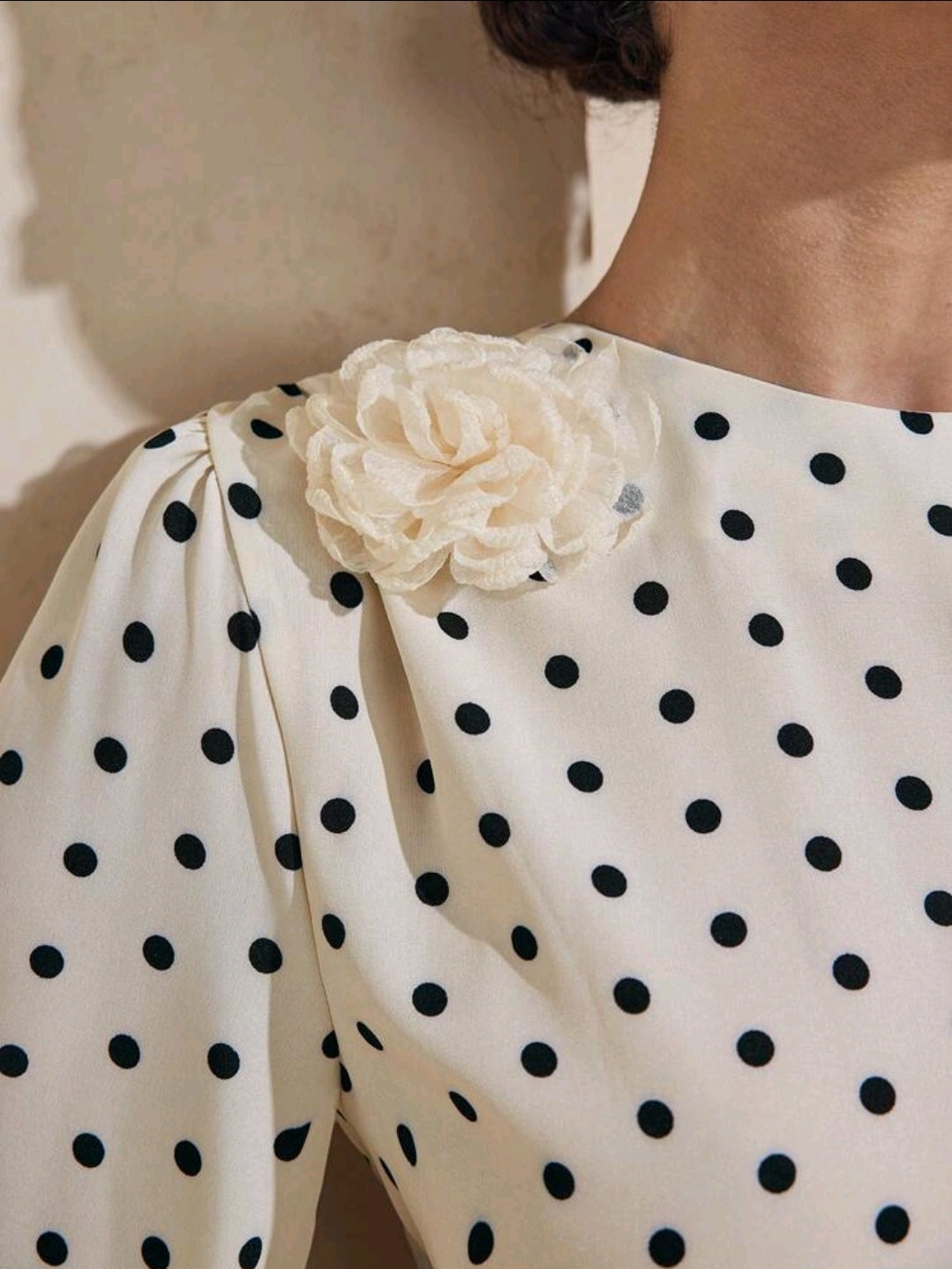 Graceveil Elastic Waist Tie-Up Polka Dot Floral 3D Decor Loose Sleeve Arabic Style Dress Modest Modest Polka Dot Dress