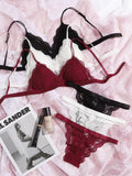 Seduluxe 6pcs Women's Solid Color Fashion Lace Wireless G-String Lingerie Set