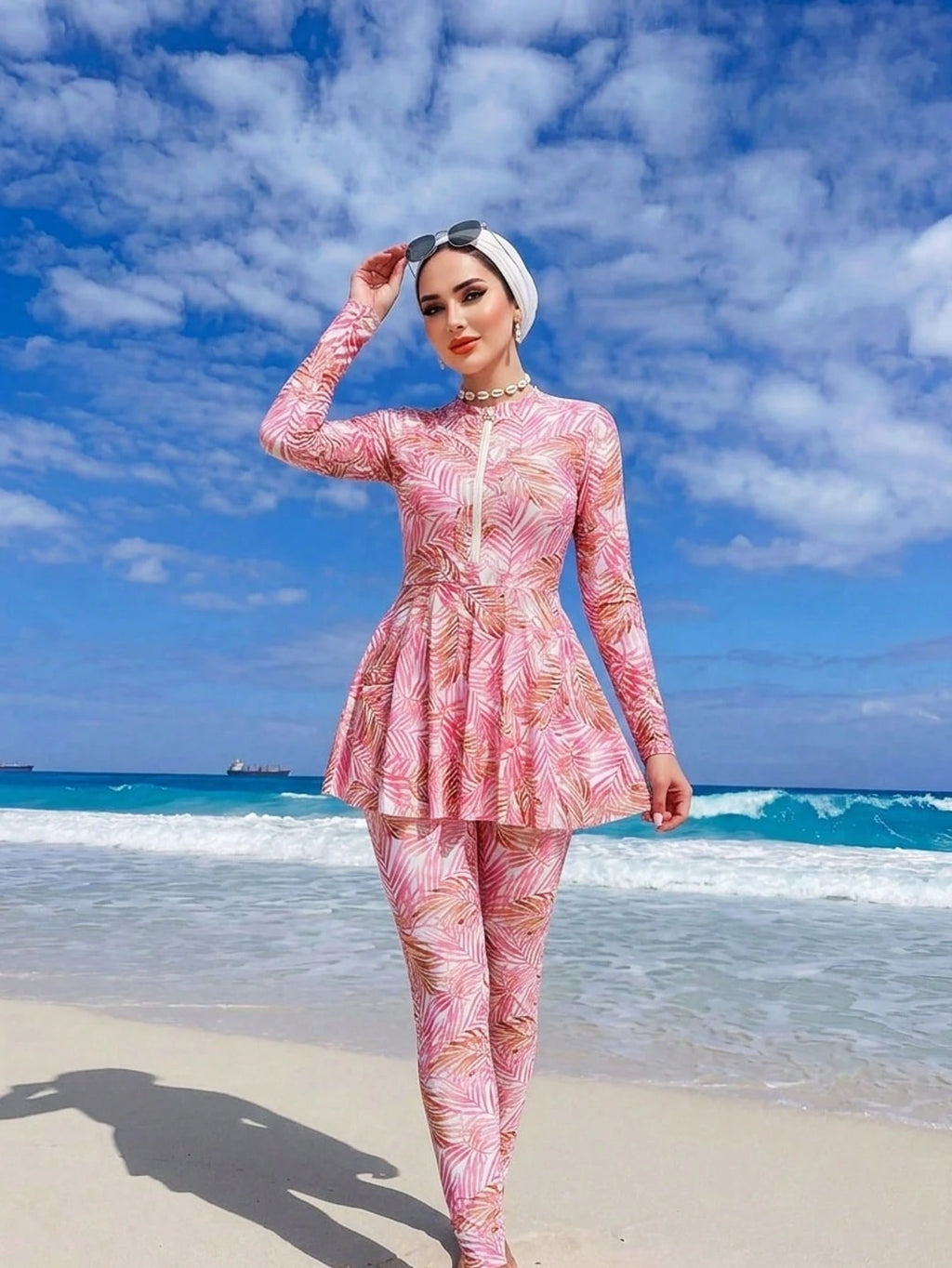 Swim Shayni 2026SS Pink Elegant & Comfortable Vacation Casual Beach Burkini For Women 2026SS New Women's Swimwear Arrival For Holiday, Date, Western, Cruise, Beach, Island, Road Trip, All Seasons, Music Festival, Boho Vacation,Bohemian Vacation, Chill Aut