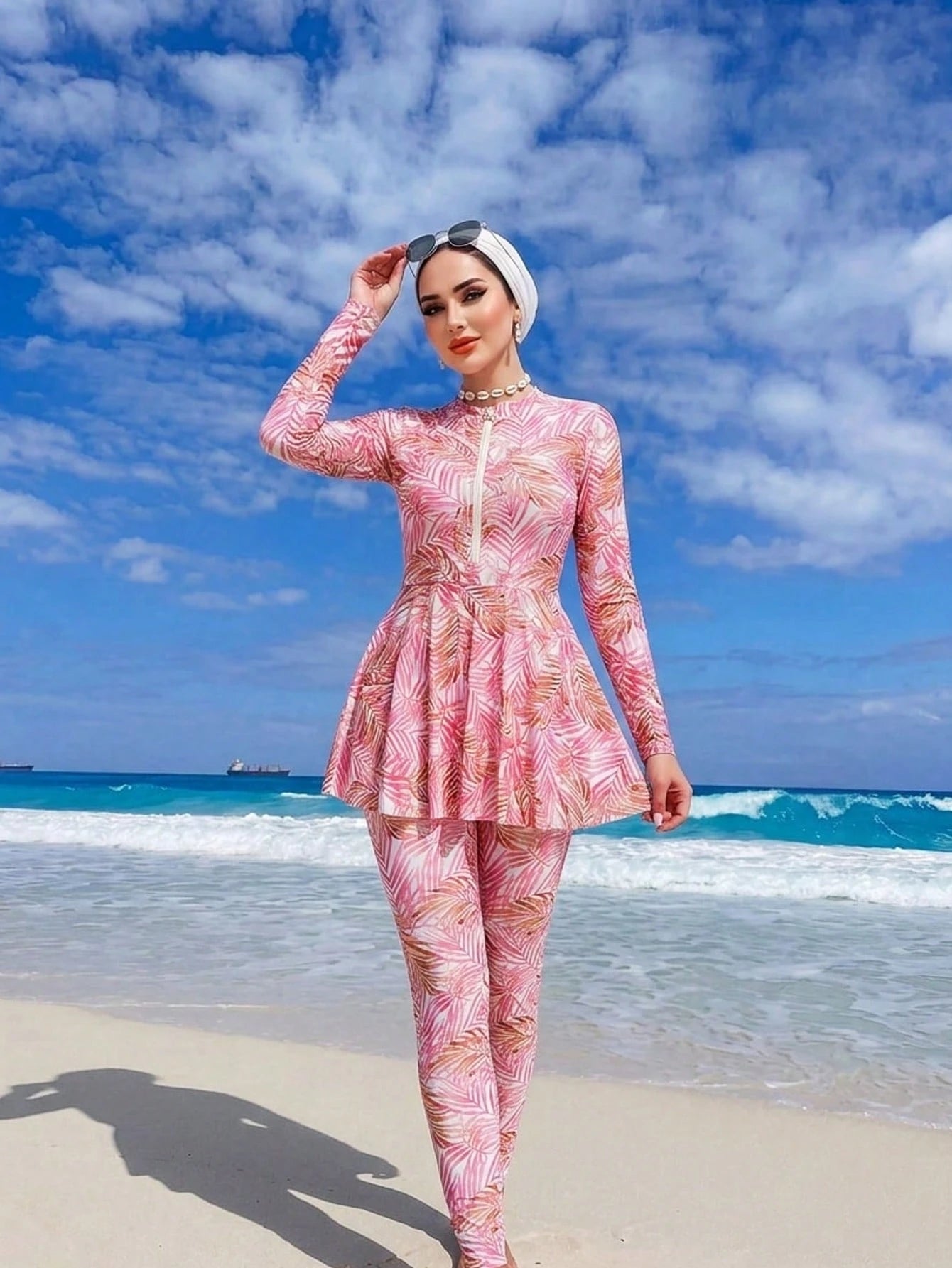 Swim Shayni 2026SS Pink Elegant & Comfortable Vacation Casual Beach Burkini For Women 2026SS New Women's Swimwear Arrival For Holiday, Date, Western, Cruise, Beach, Island, Road Trip, All Seasons, Music Festival, Boho Vacation,Bohemian Vacation, Chill Aut