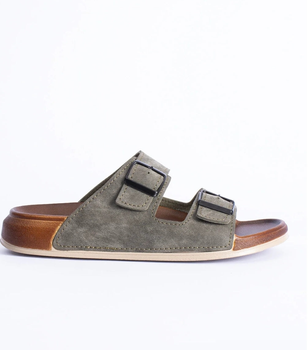 Polomia Comfort Dustin Men's Double Band Buckle Suede Leather-Look
Anatomical Casual Daily Slippers