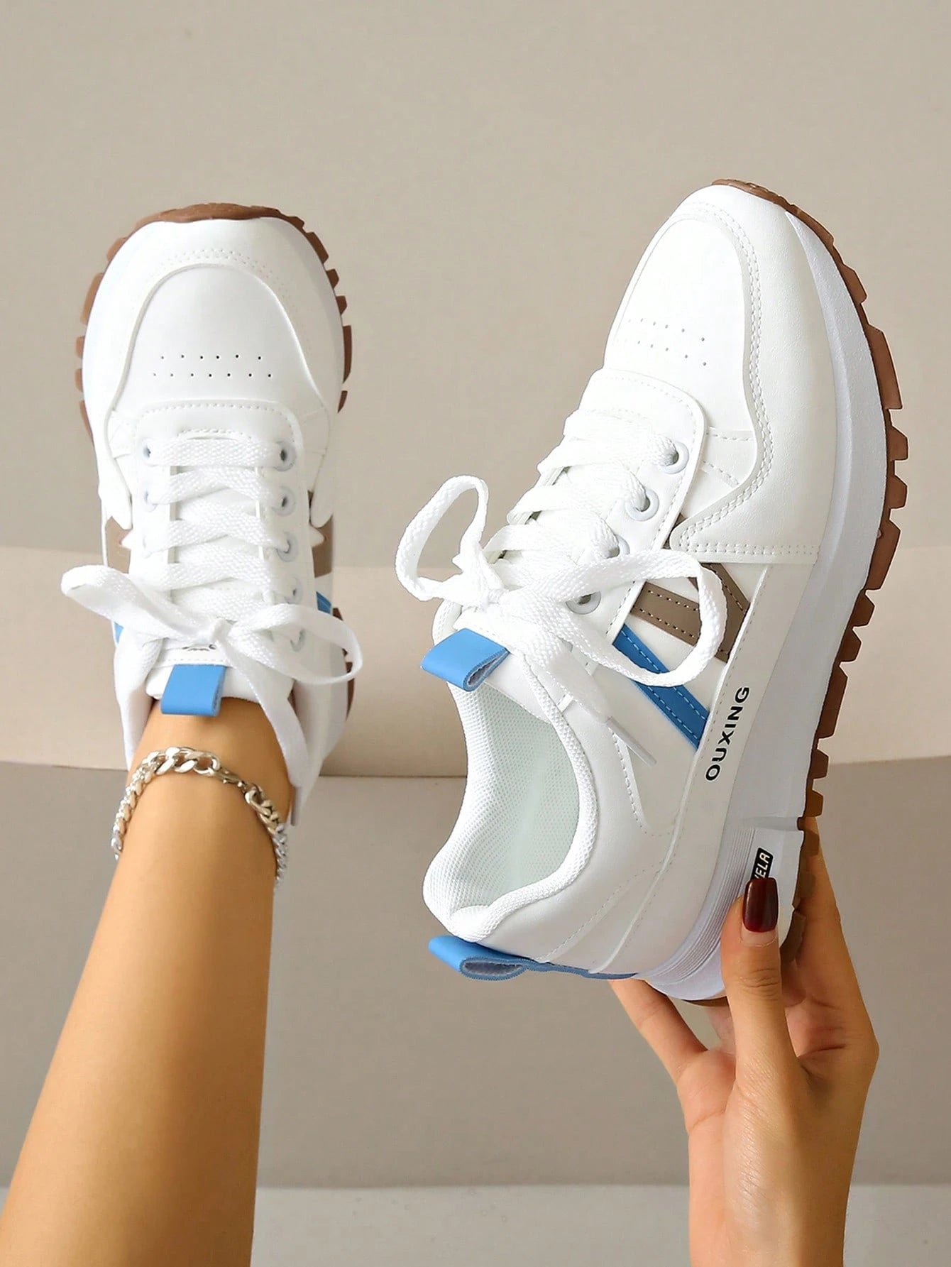 ZKBBO Women's Casual Sports Shoes, PU Leather, Lightweight Flat Walking Sneakers, Comfortable Style