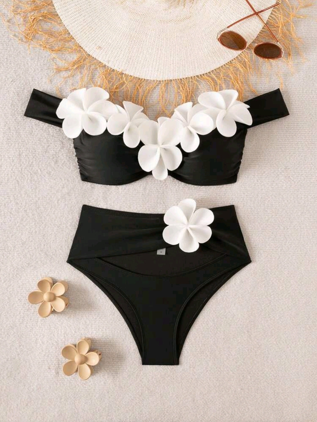 Bonvoyette Knitted Holiday Party Outdoor Beach New Year Sexy Beach Pool Party 3D Floral Winter Christmas 2-Piece Set, Viral Wireless Elegant Summer Women Bikini Swimwear