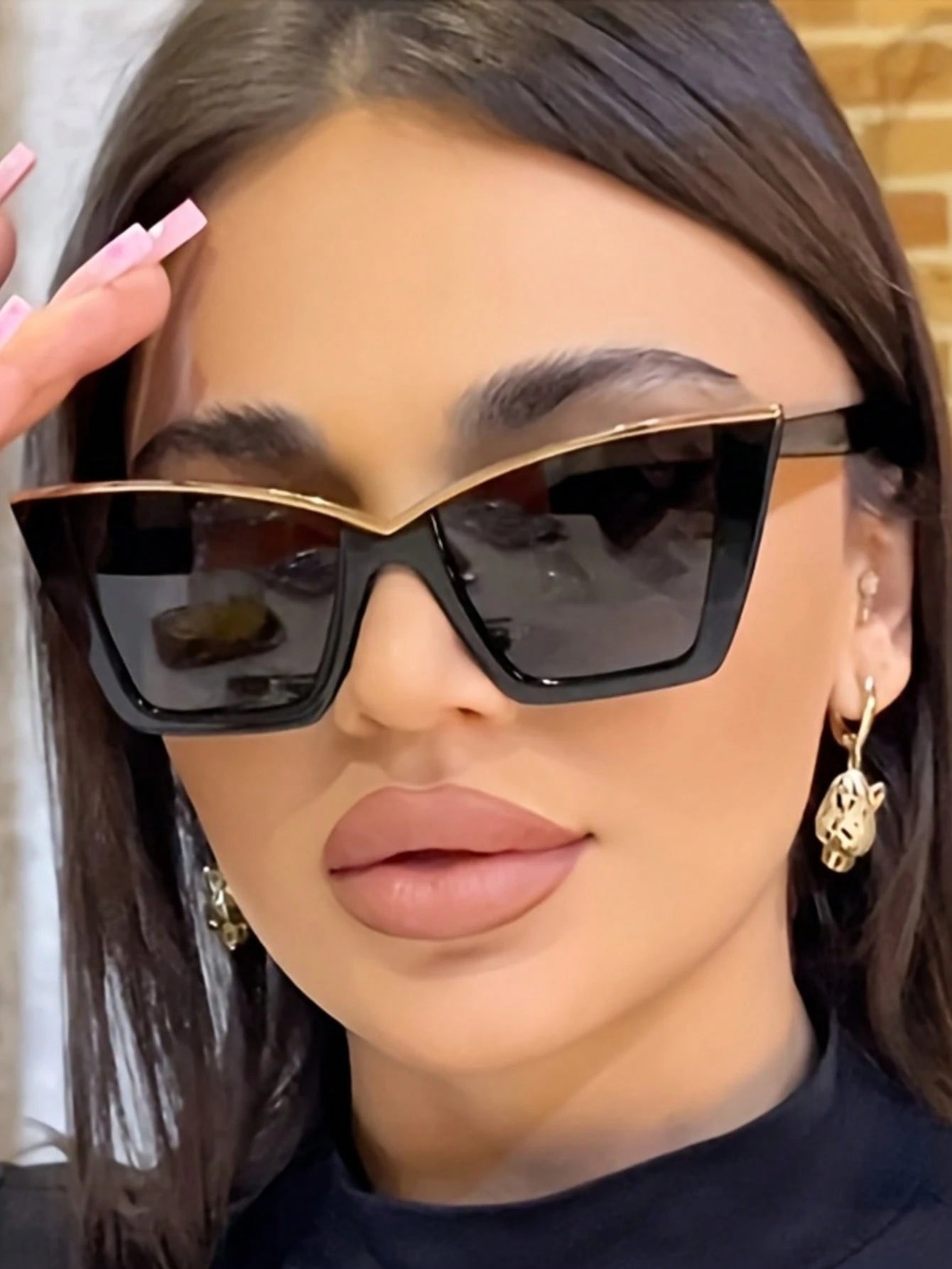 1 Pair Cat Eye Fashion Personalized Glasses For Women, Decorative & Functional, Elegant For Photo Taking