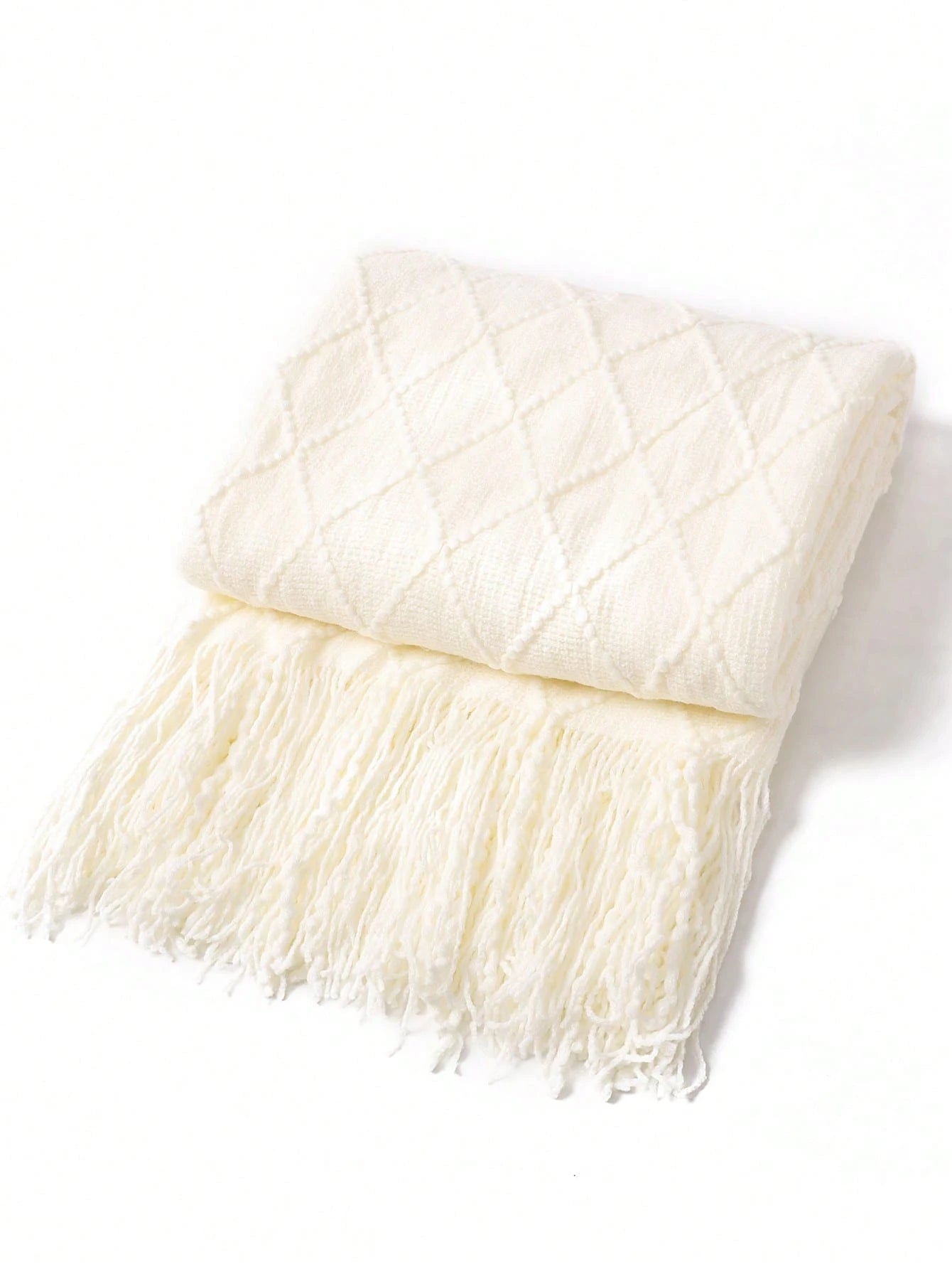 1pc Solid Color Diamond Plaid Knitted Blanket, Nordic Style Acrylic Rectangular Minimalist Sofa Cover Throw Blanket, Bedroom Leisure Knit Blanket