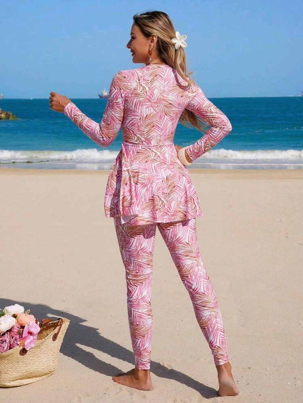 Swim Shayni 2026SS Pink Elegant & Comfortable Vacation Casual Beach Burkini For Women 2026SS New Women's Swimwear Arrival For Holiday, Date, Western, Cruise, Beach, Island, Road Trip, All Seasons, Music Festival, Boho Vacation,Bohemian Vacation, Chill Aut