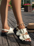 Women's Casual Vacation Style White Tassel Decor Thick Sole Sandals, Women's White Wedge Chunky Heel Sandals,Spring Summer Outfits