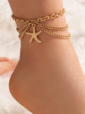 imoli 1pc Adjustable Starfish Anklet (Chain Length Can Be Customized)