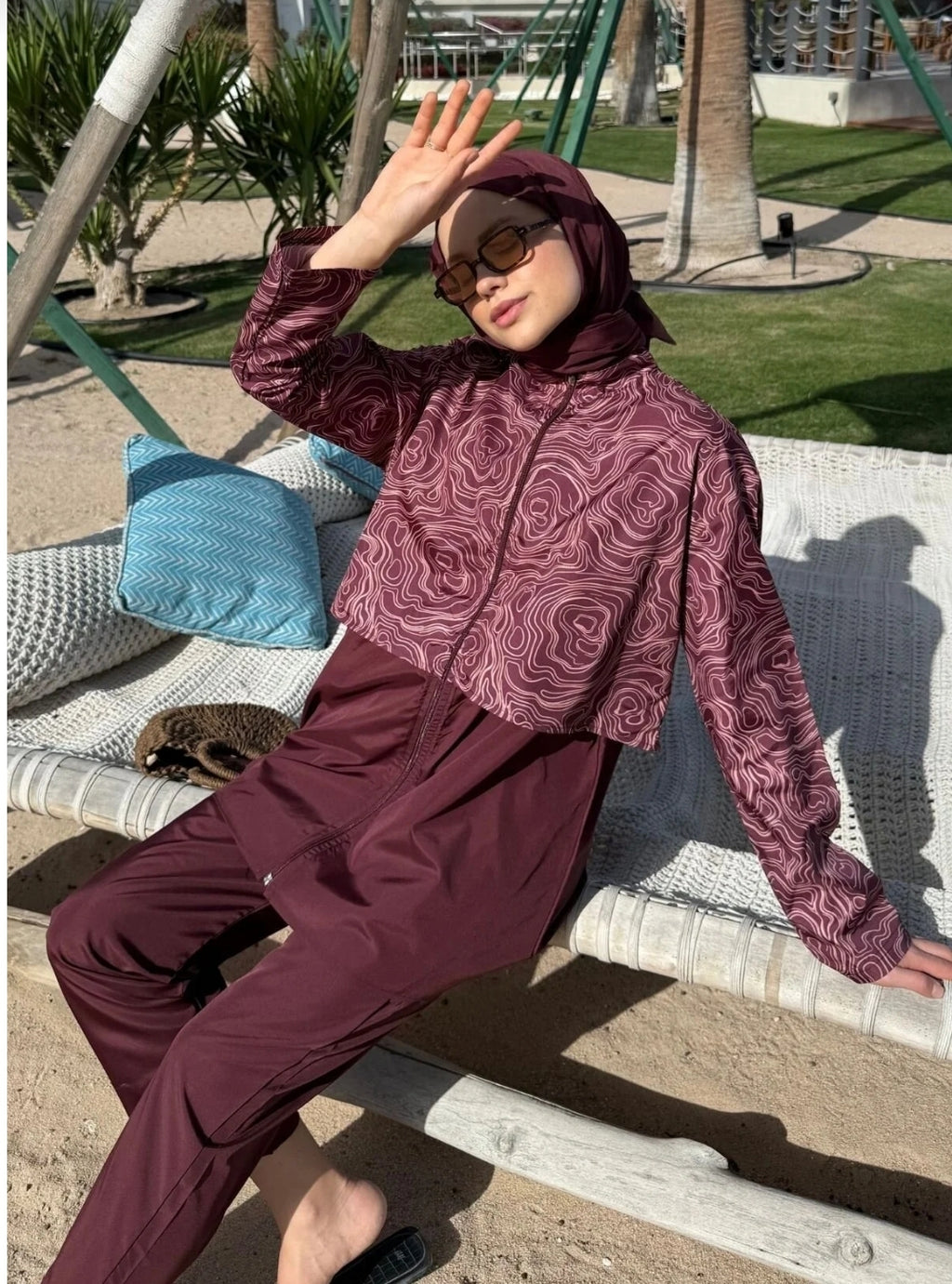 lurex moda Doha Parachute Fabric 3-Piece Fully Covered Hijab Swimsuit
