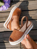 Women's Platform Wedge Sandals, Summer New Round Toe Woven Thick Bottom Heeled Sandals, Plus Size,Travel Essential