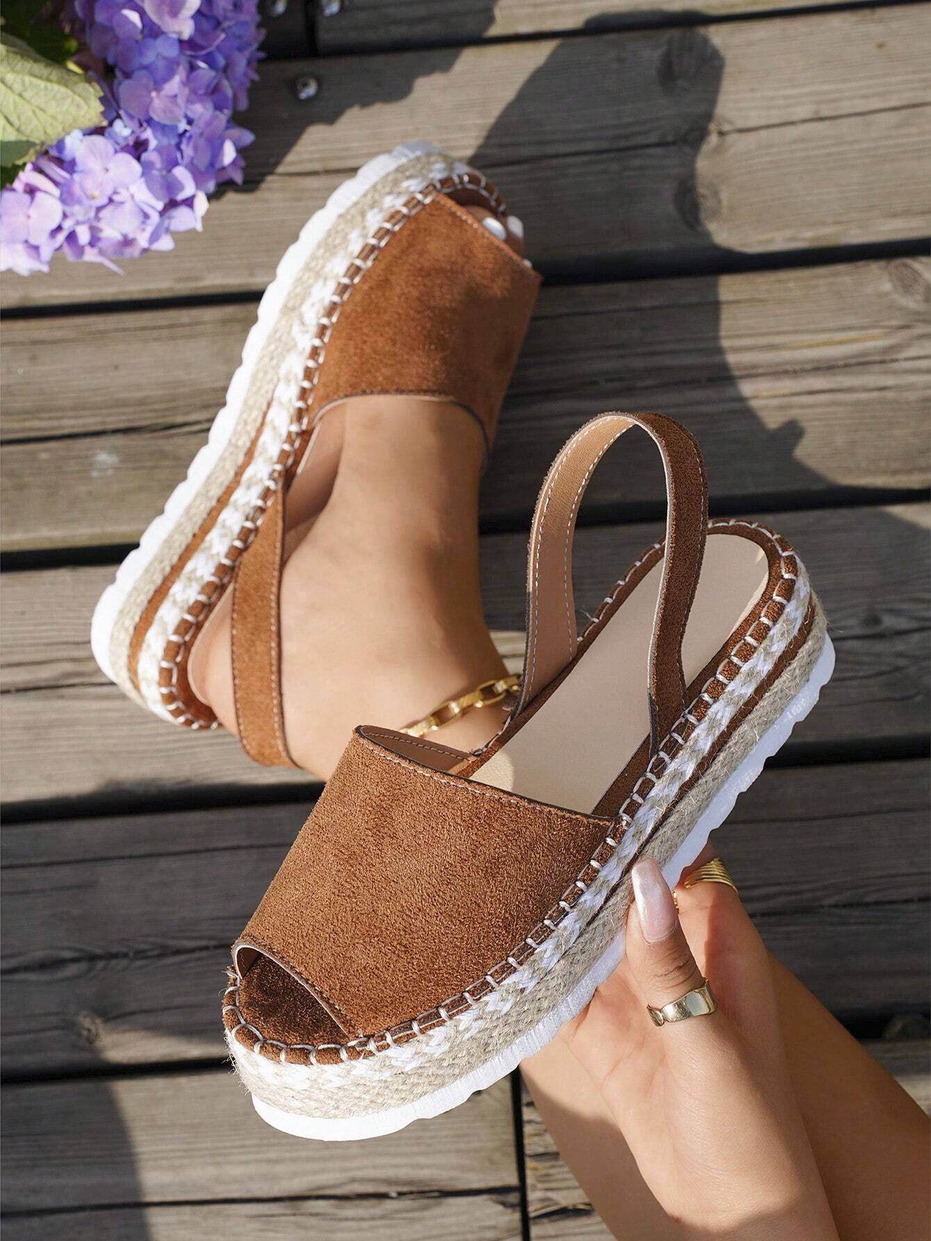 Women's Platform Wedge Sandals, Summer New Round Toe Woven Thick Bottom Heeled Sandals, Plus Size,Travel Essential