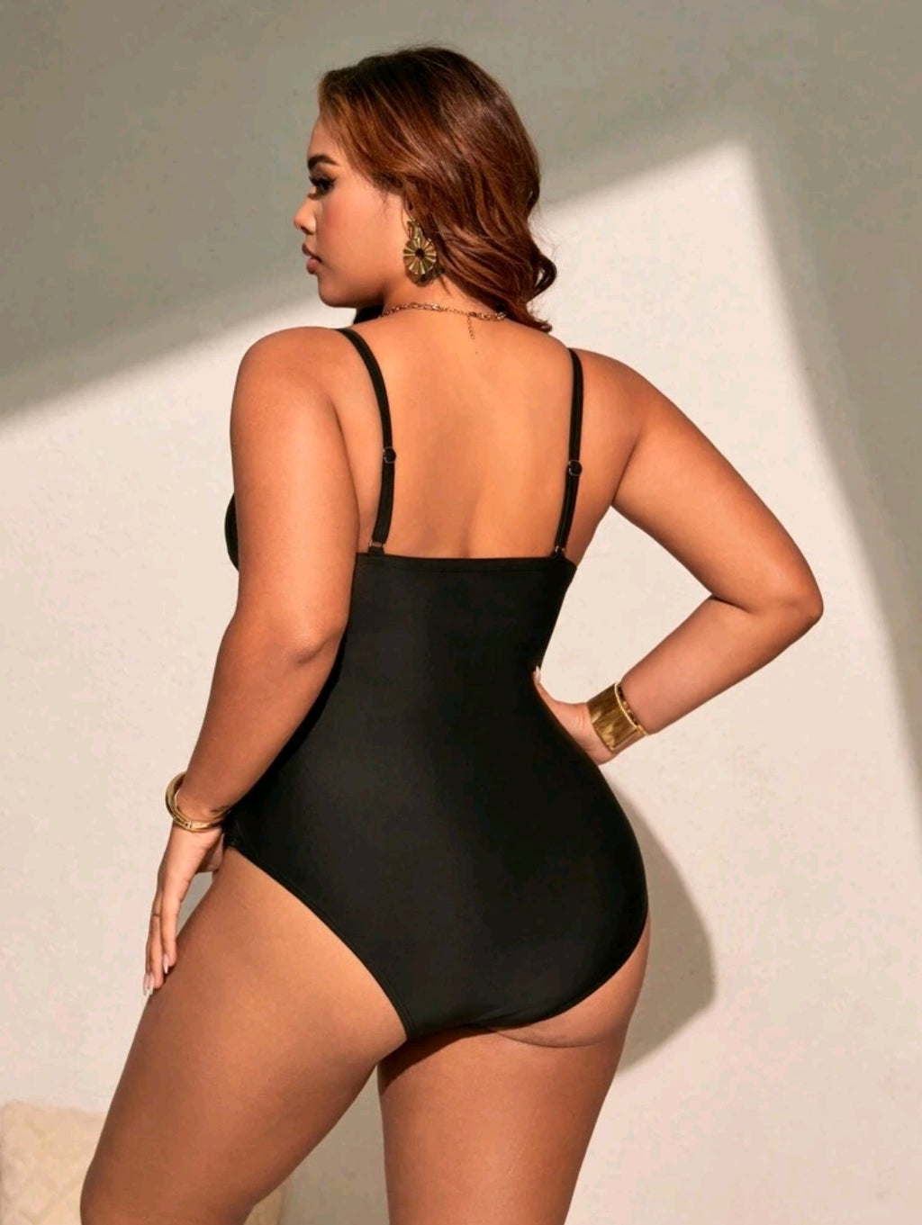 Swim Vcay Summer Plus Size Women Solid One-Piece Hollow Metal Buckle Adjustable Strap Swimsuit