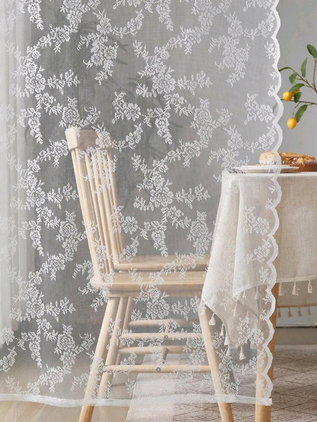 1pc Flower Embroidered Lace Door Curtain, Lace Fabric Door Sheer Curtain For Home