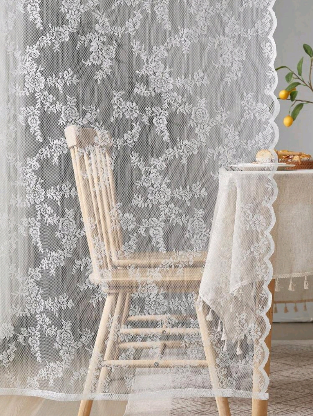1pc Flower Embroidered Lace Door Curtain, Lace Fabric Door Sheer Curtain For Home