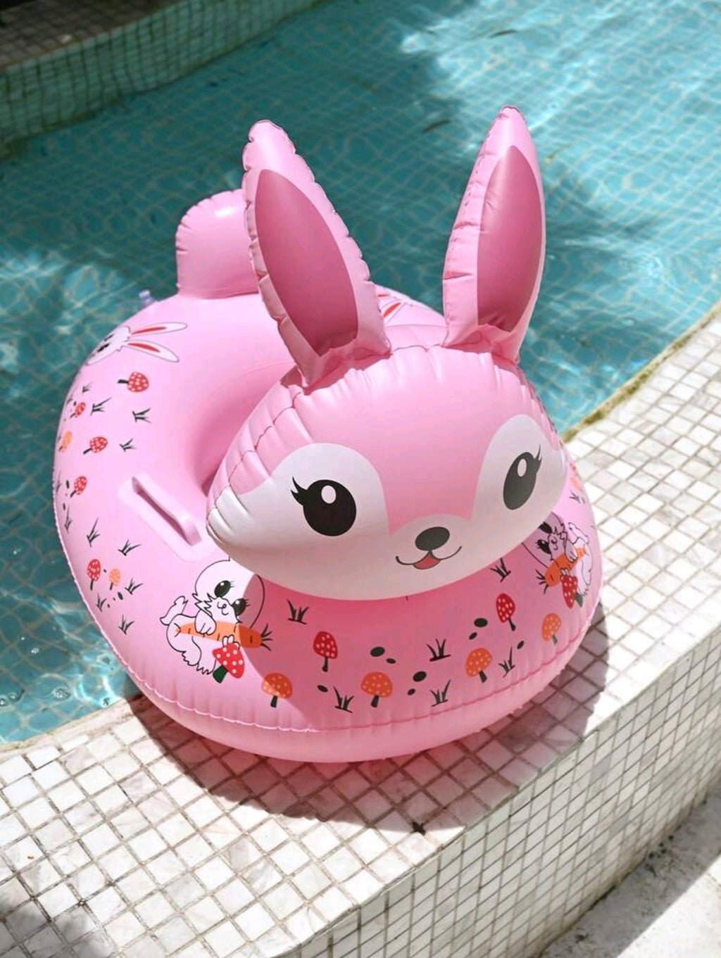 1pc Kids Swimming Pool Seat Ring, Cute Inflatable Floating Seat Ring, Swimming Ring With Handles, Inflatable Rabbit Swimming Ring, Underarm Floating Ring, For Summer Swimming Pool, Pool Accessories