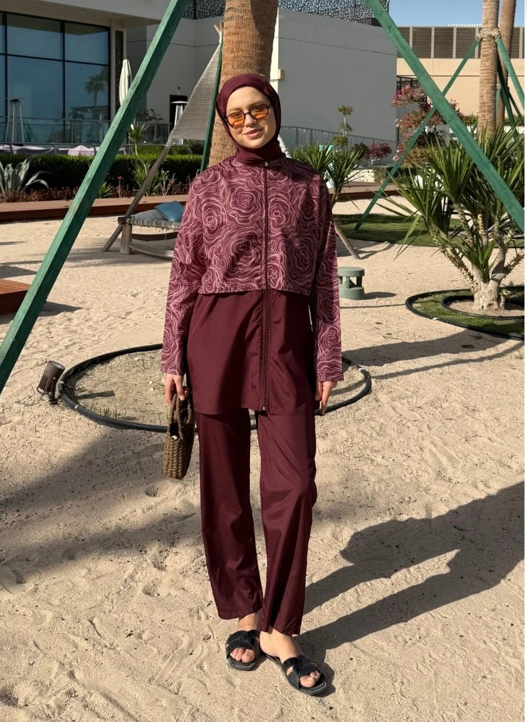 lurex moda Doha Parachute Fabric 3-Piece Fully Covered Hijab Swimsuit