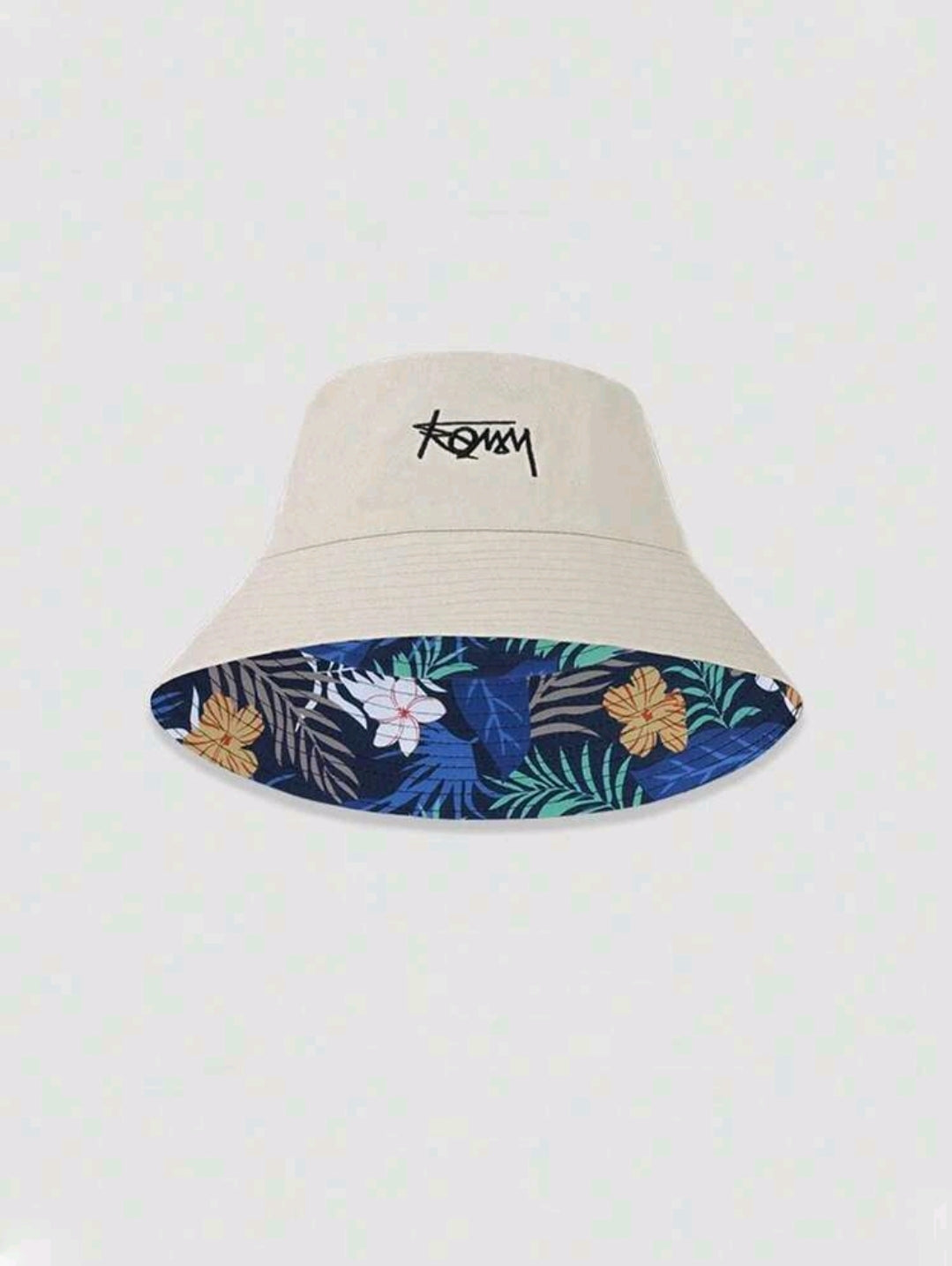 1pc Unisex Wide Brim Bucket Hat, Korean Style Letter Embroidery, Reversible Outdoor Sun Hat