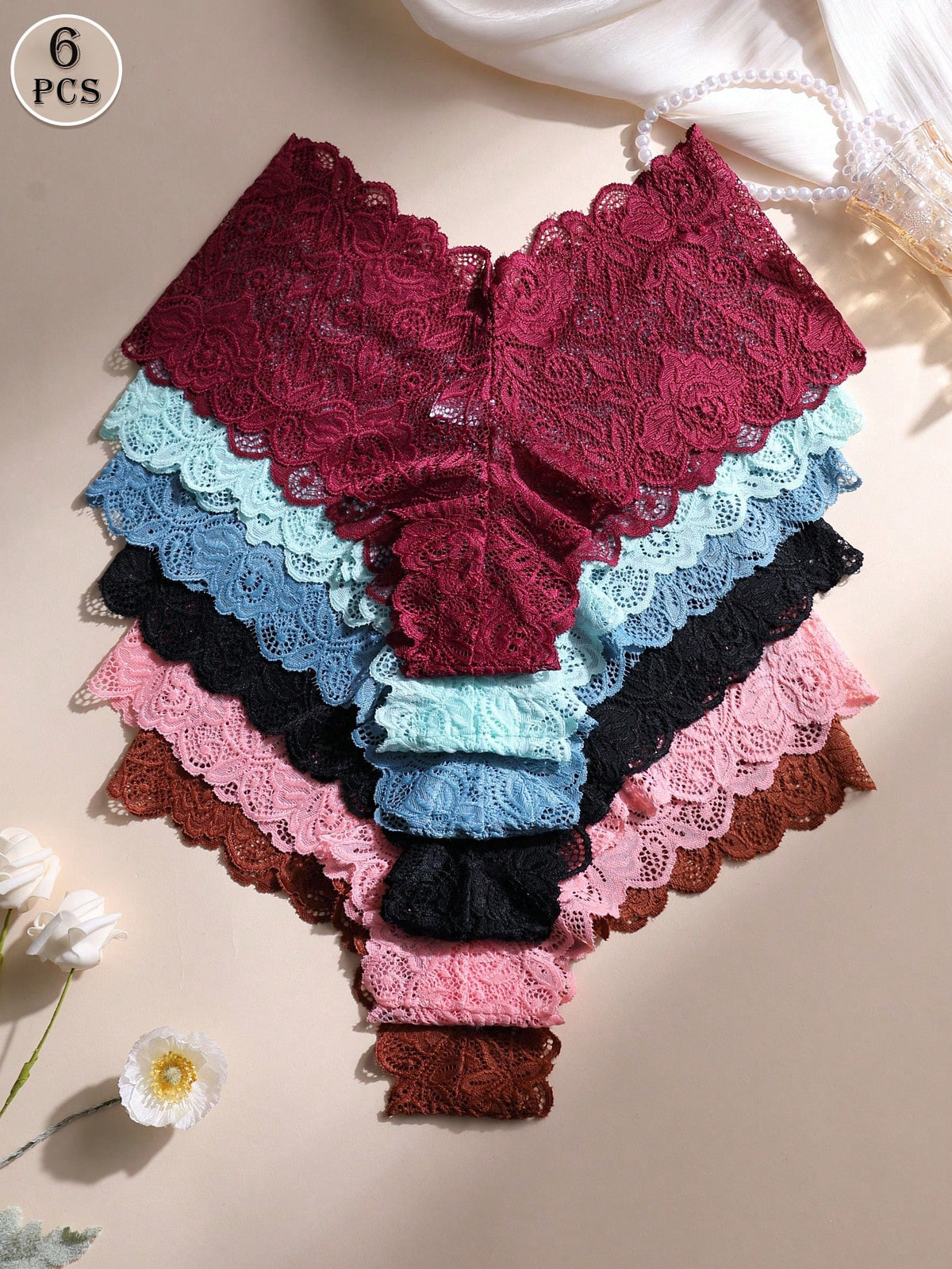 6pcs Women's Sexy Lace Mid-Waist Seamless Panties, Butt Lifting Shapewear Striped Underwear