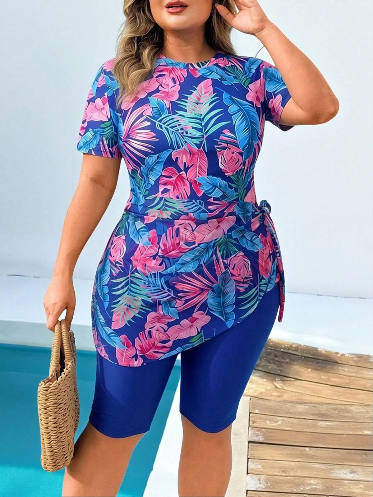 Swim Mulvari Plus Size Women Random Print Burkini Swimwear
